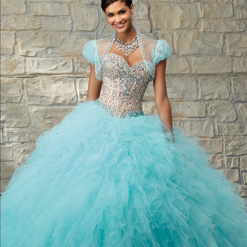 Two tone satin & tulle, beaded Quinceanera dress